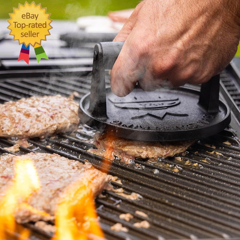 ™ - Premium Cast Iron Smash Burger Press Incl. 25 Pcs of Patty Paper gallery