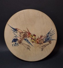 VINTAGE WOOD HAMBURGER PRESS FIGHTING ROOSTERS KITCHEN DECOR FOLK ART