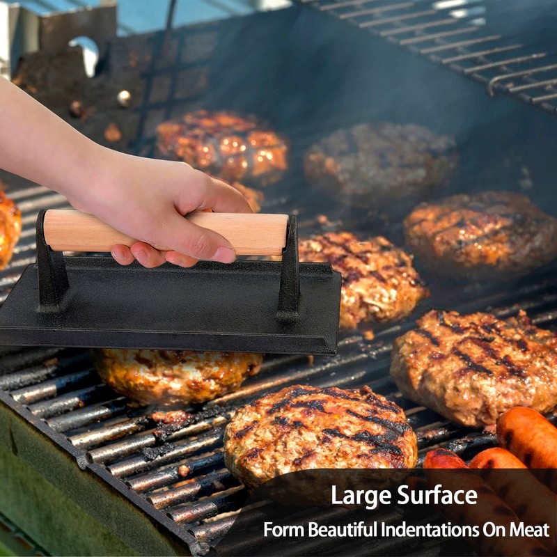3Pcs Cast Iron Grill Press, Heavy Duty Bacon Press with Wood Handle, Pre-Seas... gallery