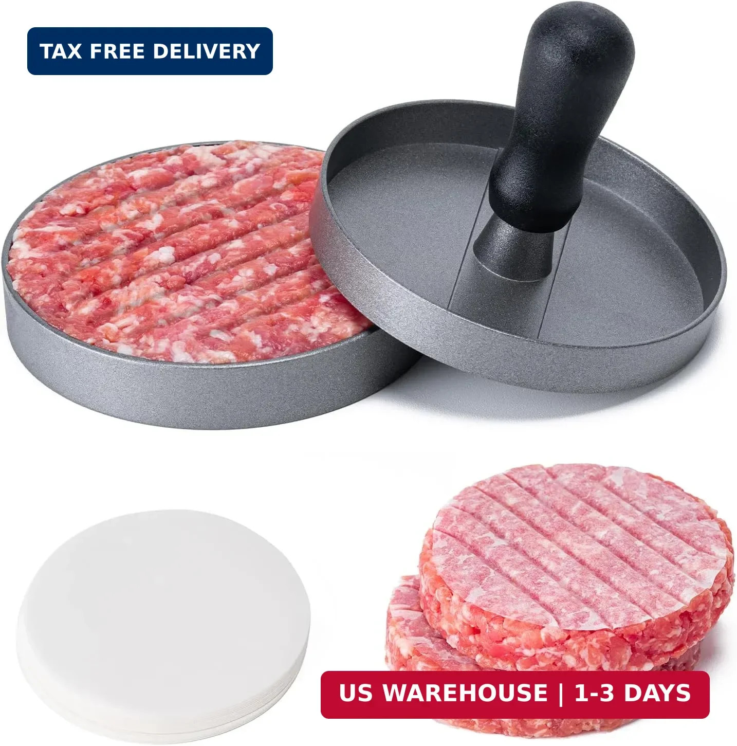 Burger Press 100 Patty Papers Set,4.6 Inch Round Smasher,Non-Stick Hamburger Pat gallery