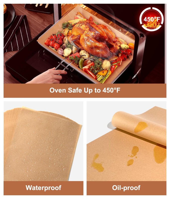 Unbleached Parchment Paper Baking Sheets, 9x13IN Precut 9*13in - 70pcs, Brown gallery