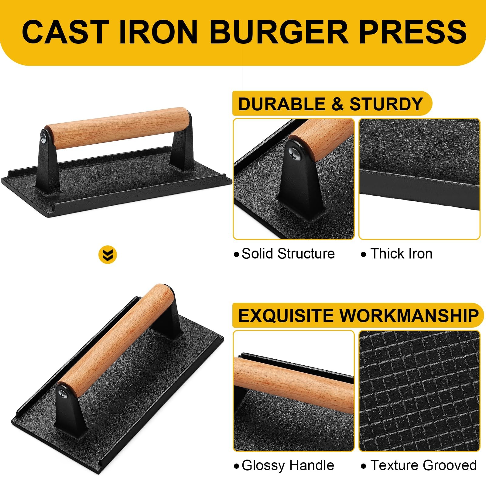 Burger Press Smash for Blackstone Griddle Heavy Duty Cast Iron Rectangular gallery