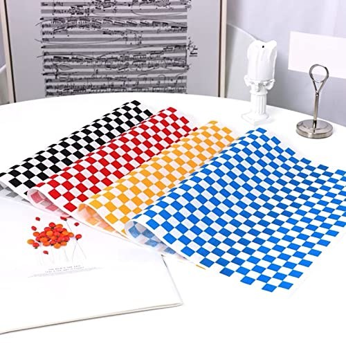 200 Sheets Blue and White Checkered Food Wrapping 12'' x 12'', Blue/White gallery