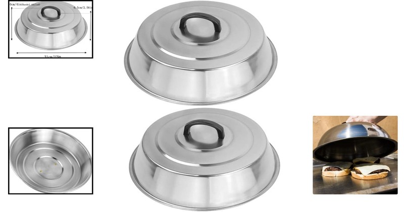 12 Inch Heavy Duty Cheese Melting Dome - Set of 2 Stainless Steel Grilling Lids gallery