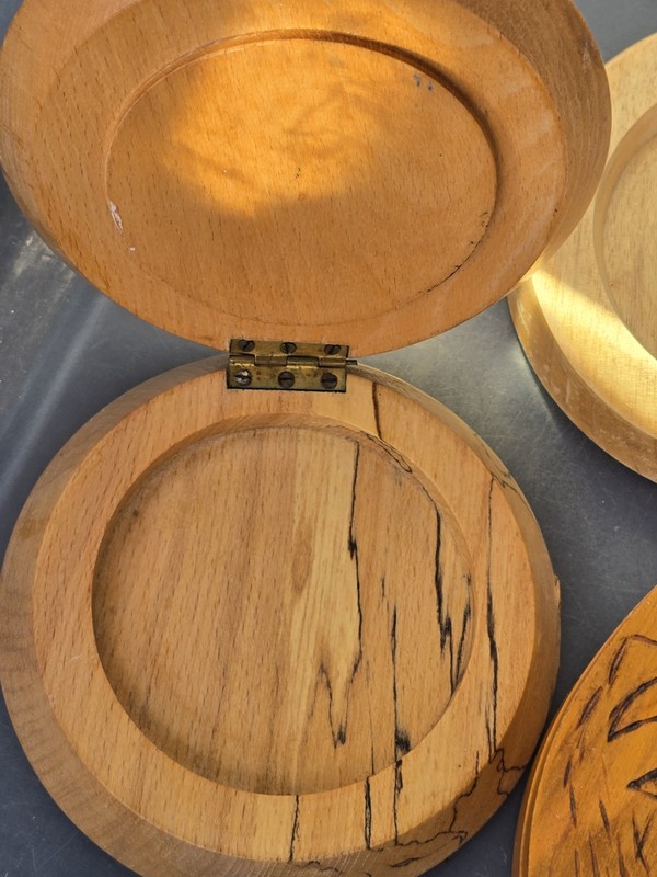 ​​3 Vintage Wooden Hamburger Press Lot Hand Painted Chef Cow Farmhouse gallery