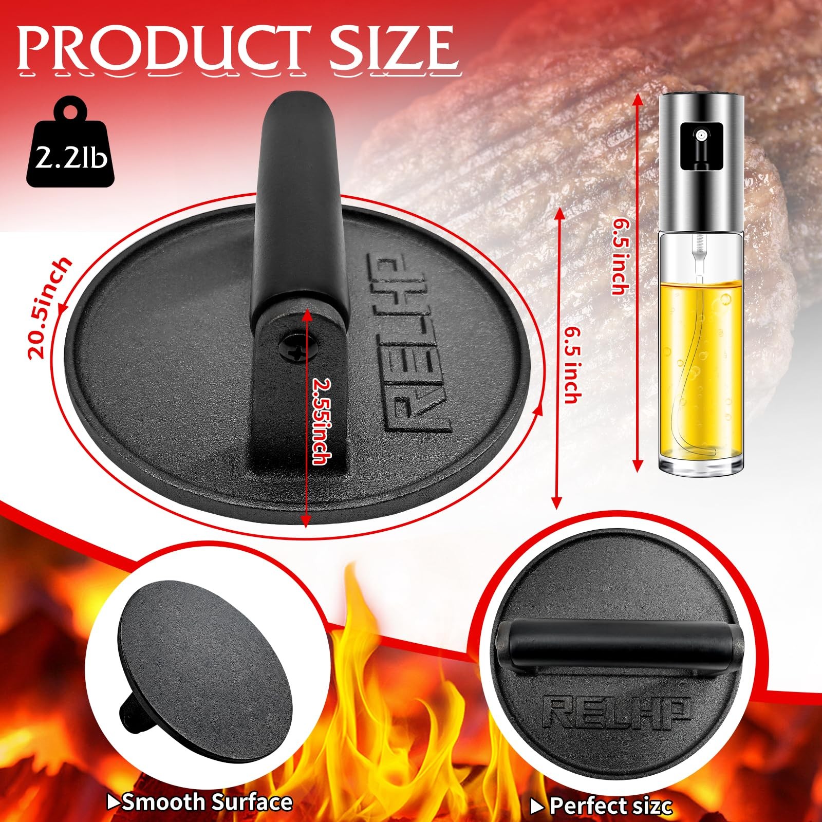 Burger Smasher 6.5" Round Smash Burger Press Heavy-Duty Cast Iron Smash Burge... gallery