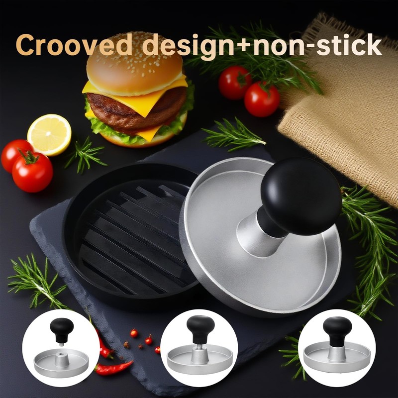 Stainless Steel Burger Press Patty Maker Wood Handle Mold 100 Wax Papers gallery