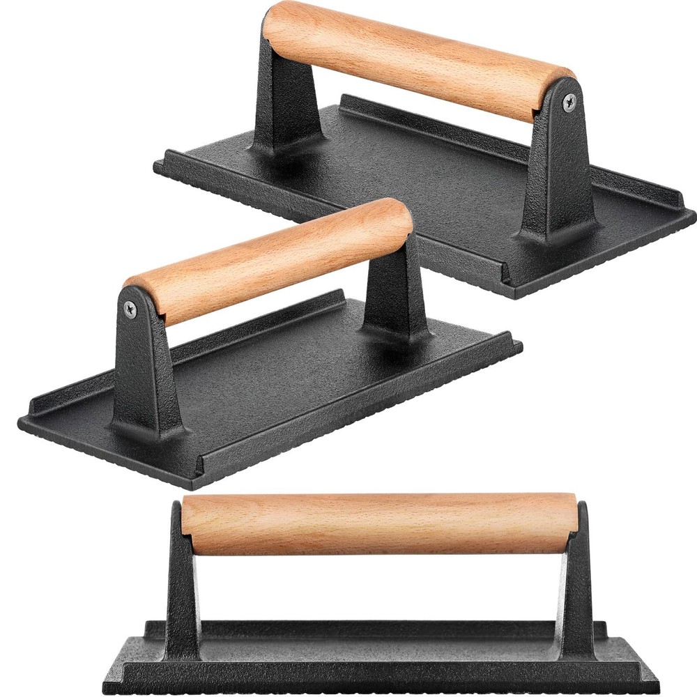 3 Pcs Cast Iron Grill Press 8x4 Inch Bacon Burger Sandwich Cooking Weight