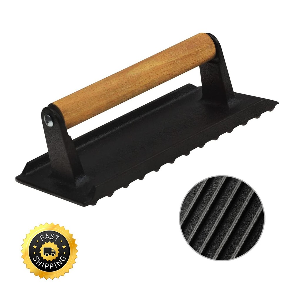 Cast Iron Steak Press Bacon Weight BBQ Hamburger Grills Meat Presser Skillet