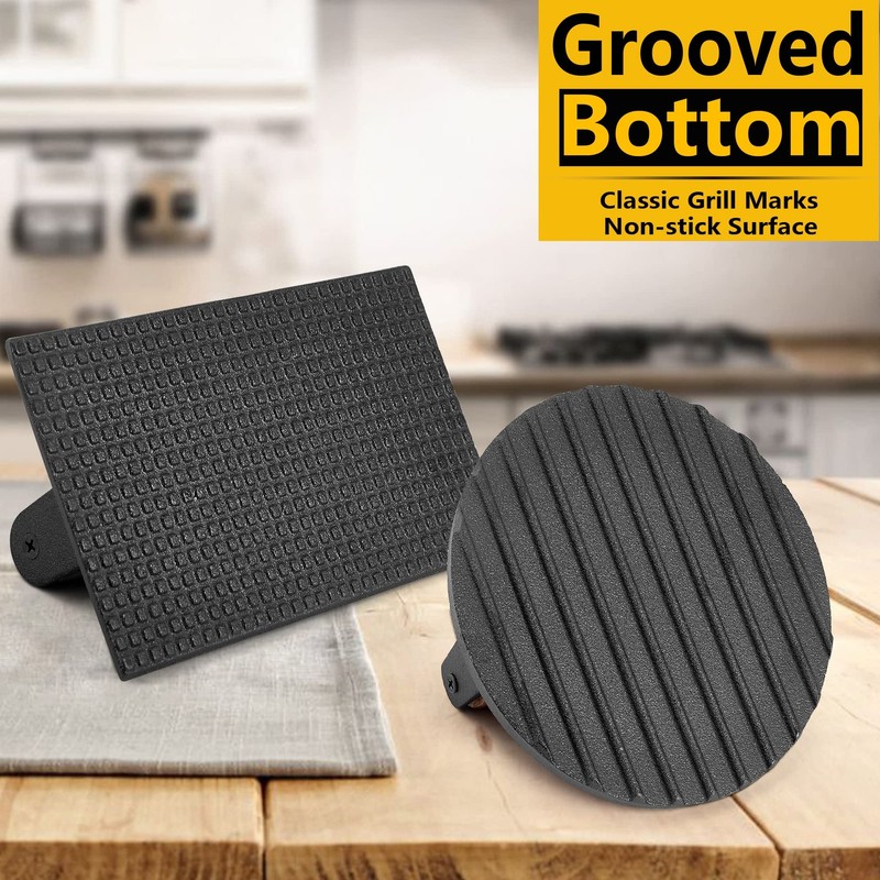 Burger Press Heavy Duty Cast Iron 2 Pcs Round Rectangular - Grill Bacon Sandwich gallery