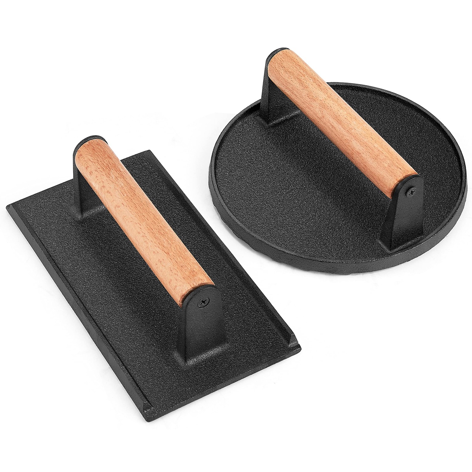 Burger Press Heavy Duty Cast Iron 2 Pcs Round Rectangular - Grill Bacon Sandwich gallery