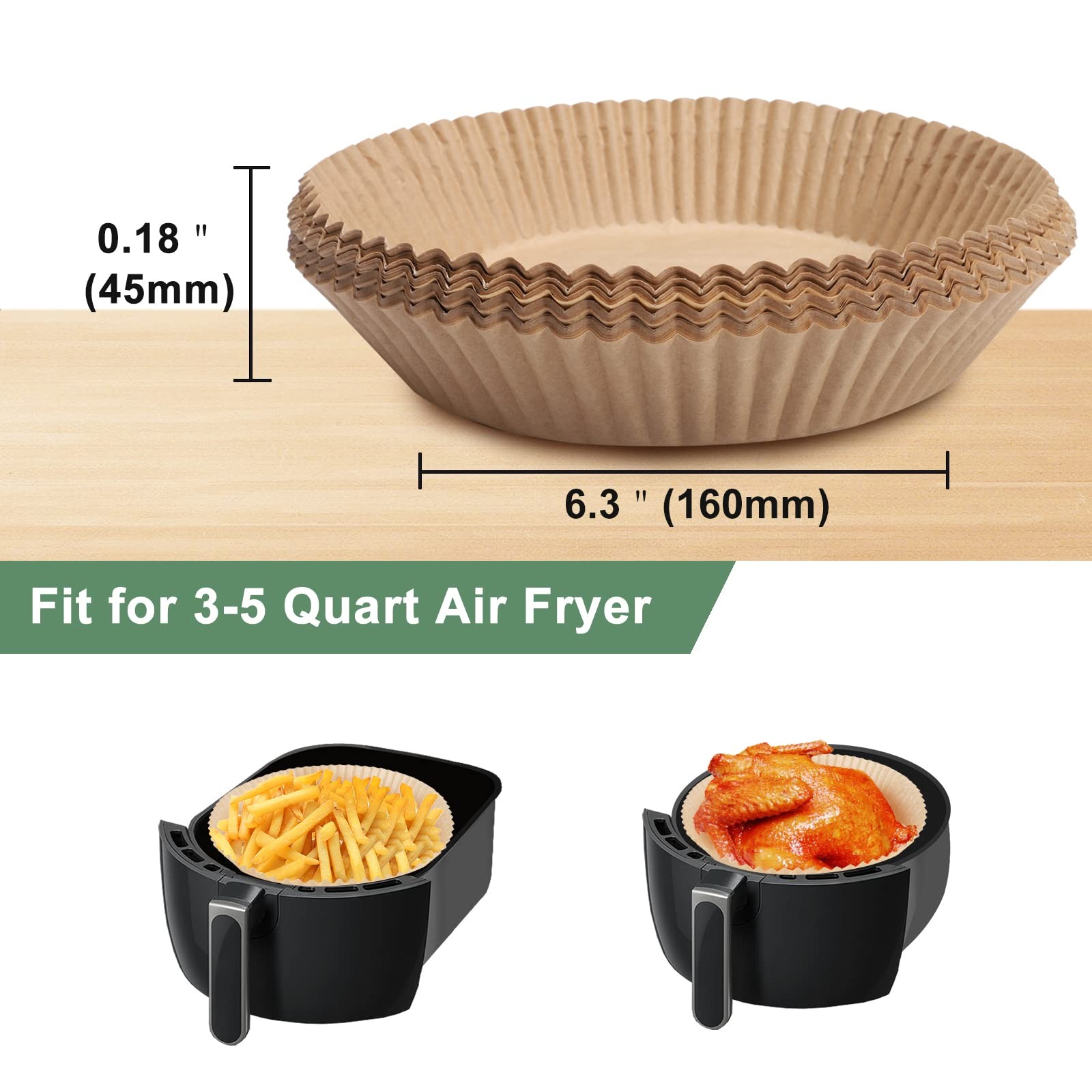 Air Fryer Paper Liner, Unbleached & Biodegradable Material, 6.3 inches, Black gallery