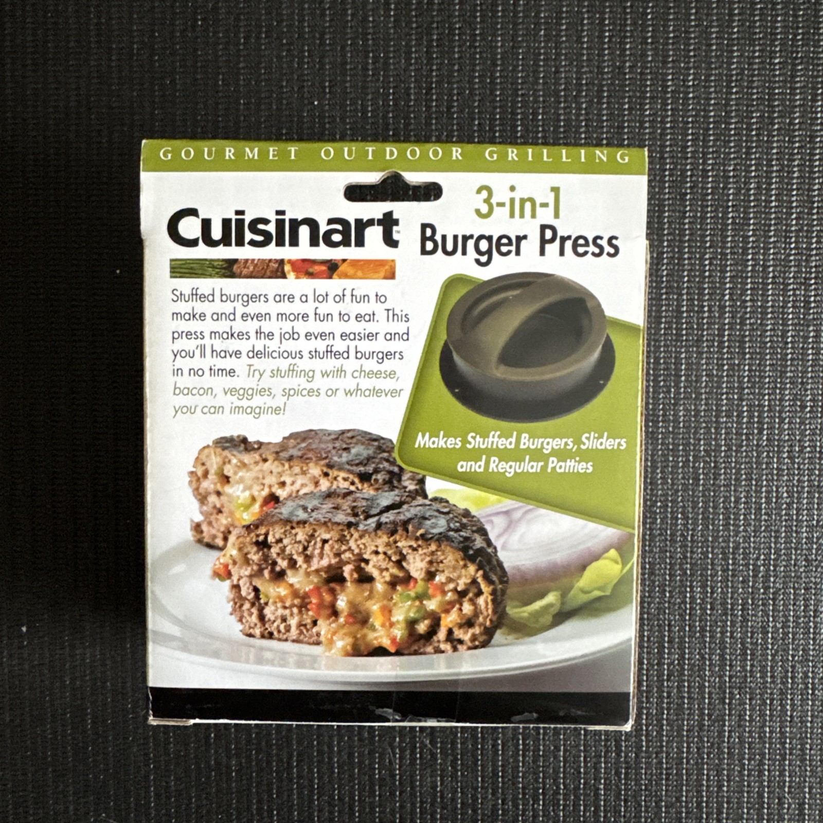NEW Cuisinart 3-In-1 Stuffed Burger Press for Sliders Black grilling sealed gallery
