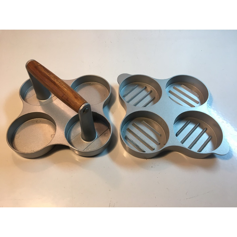 Williams Sonoma Hamburger Hand Press Mini Slider 4 2oz Patties Aluminum Teak gallery