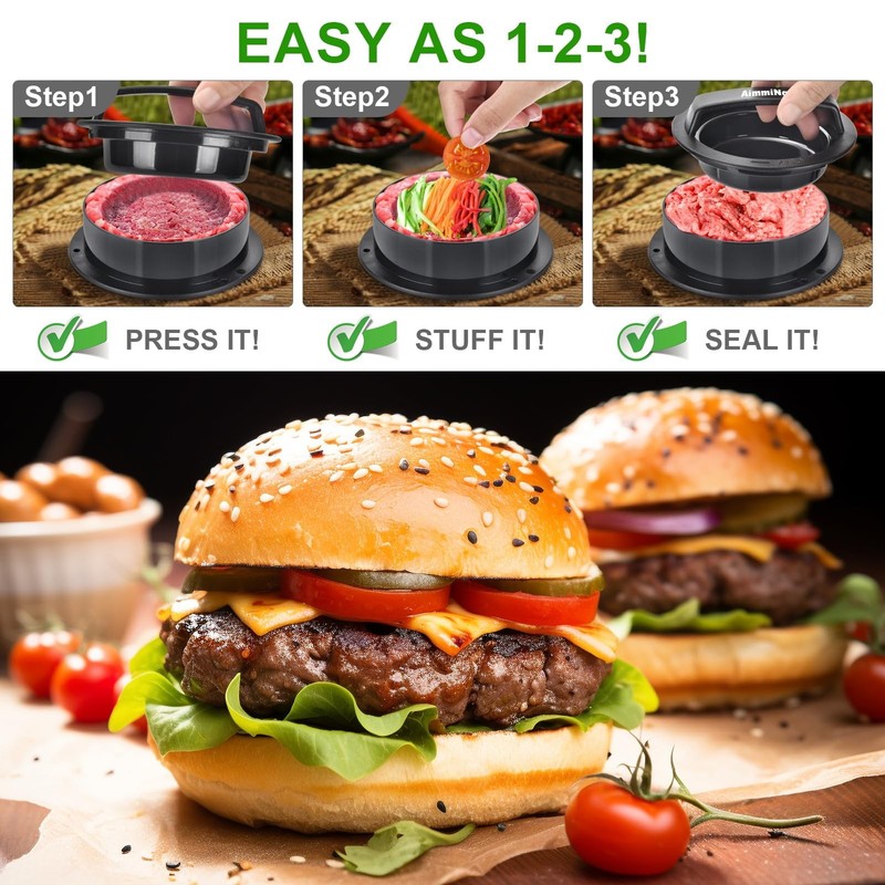 Hamburger Press Patty Maker 3 in 1 Stuffed Burger Mold Non Stick gallery