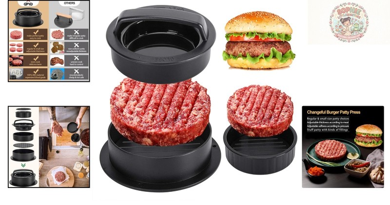 3-in-1 Non-Stick Burger Press - Perfect for Sliders & Stuffed Patties gallery