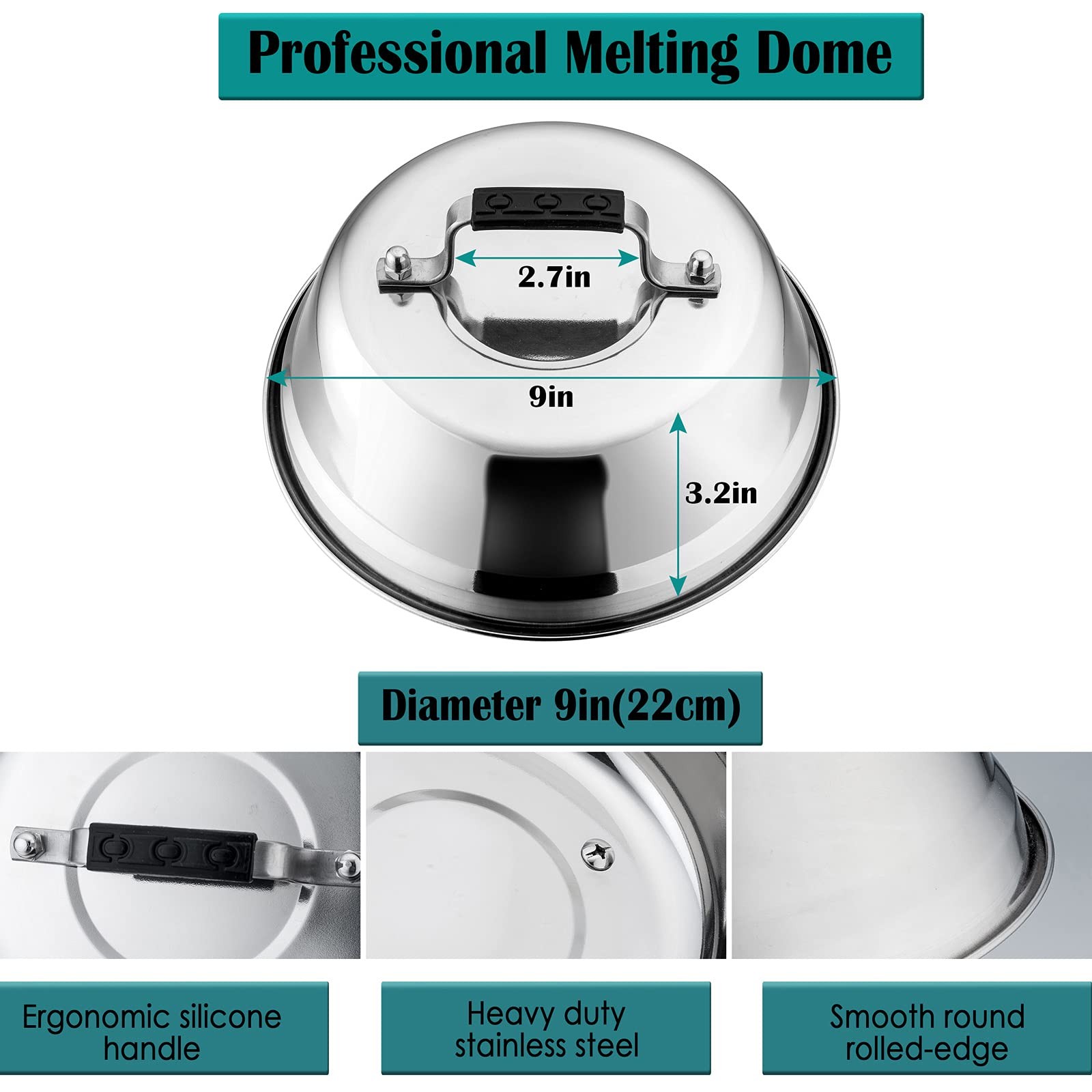 Melting Dome Grill Press For Griddle Stainless Steel 9in Basting Cover Heavy gallery