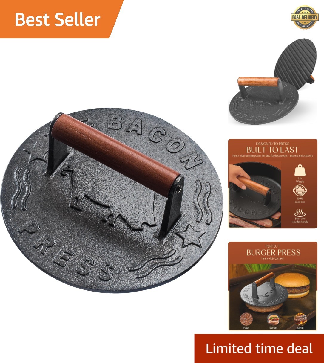 Indestructible Heavy-Duty Burger and Bacon Press - 7-Inch Round Grill Essential gallery