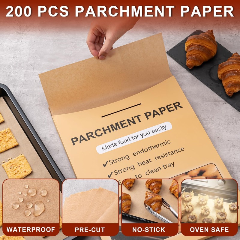 200Pcs Parchment Paper,12x16 Inches Non-Stick Precut 12x16-200PCS, Unbleached gallery