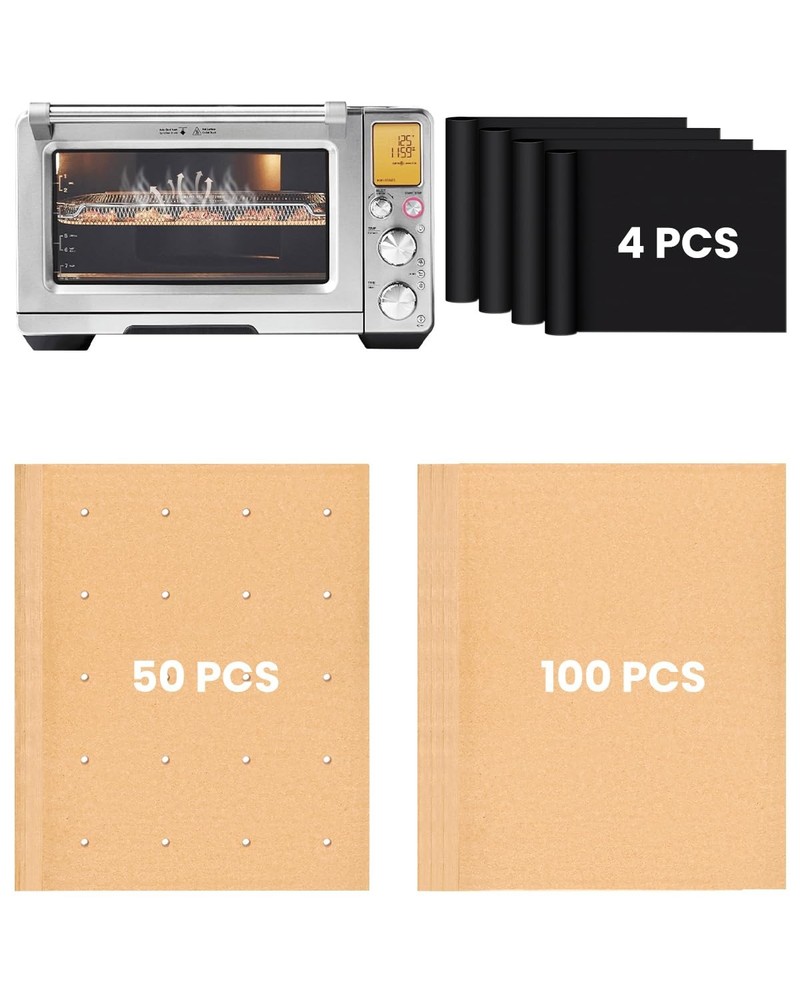 154PCs Air Fryer Liners For BOV900, 150PCs Parchment Paper+4PCs Teflon Mats