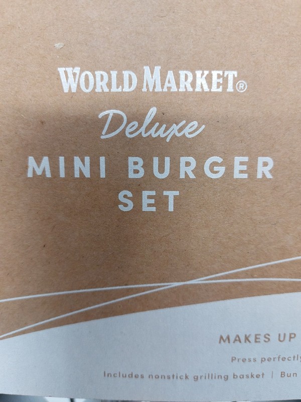 World Market Mini Burger Slider Set Press Basket Bun Cutter Grilling Kit NEW gallery