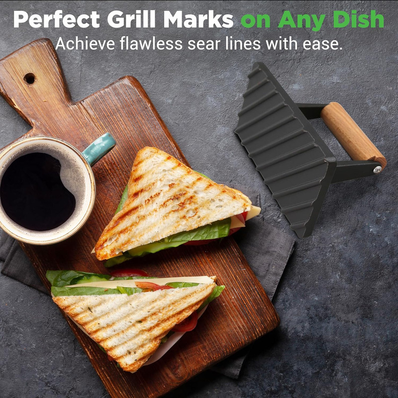 Cast Iron Grill Press, Heavy-Duty Smash Burger Press with Beech Wood Handle, Red gallery