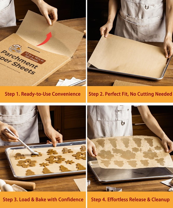 200 Pcs Parchment Paper Baking Sheets, 12x16.5 Inches 12" x 16.5", Brown gallery