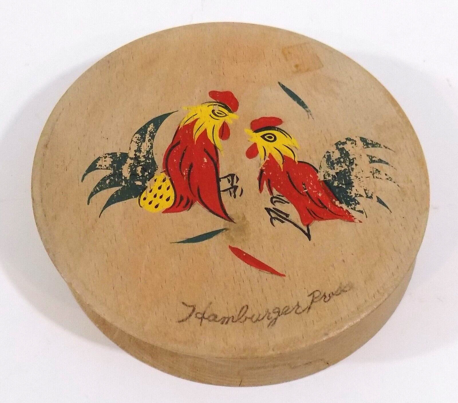 Rooster Chicken Hamburger Burger Press Wooden Hand Painted Vintage gallery