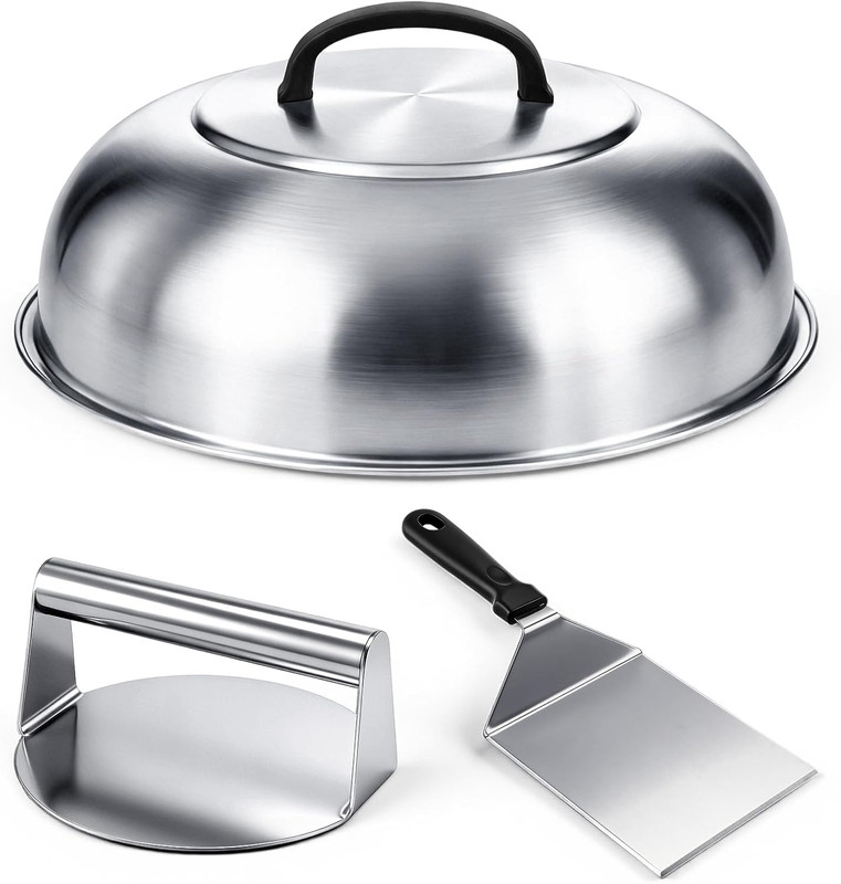 3 Pcs Smash Burger Kit 12" Cheese Melting Cover and 8.5" Burger Press with Grill gallery