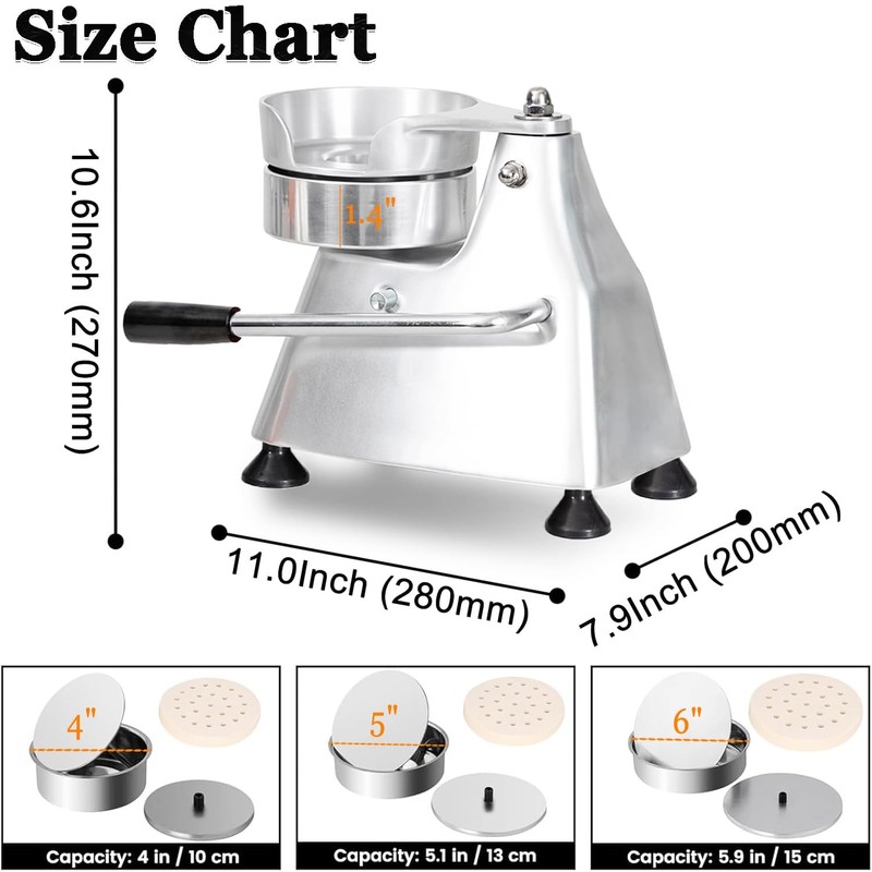 3 in 1 Commercial Burger Patty Maker 4/5/6 Inch Hamburger Press - Heavy Duty ... gallery