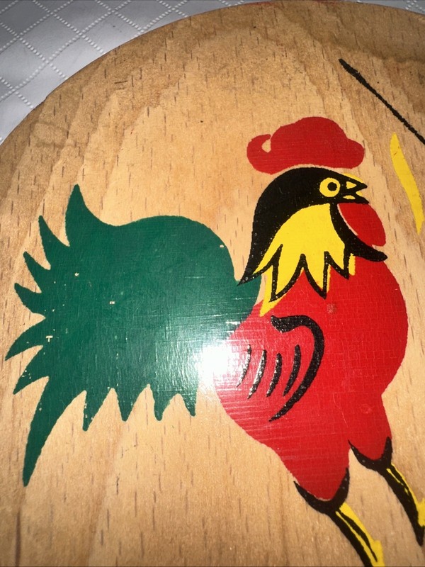 Vtg Rooster and Axe Hamburger Press Wood Hinged MCM Folk Art Kitchen Decor Read gallery