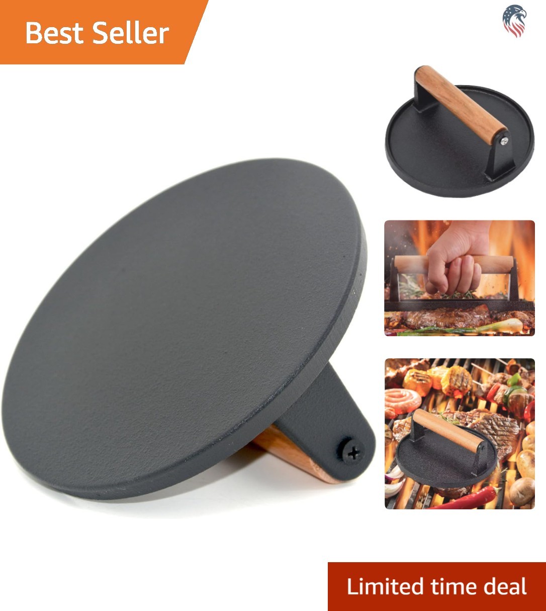 Cast Iron Burger Press Heavy Duty Flat Grill Press Nonstick Barbecue gallery