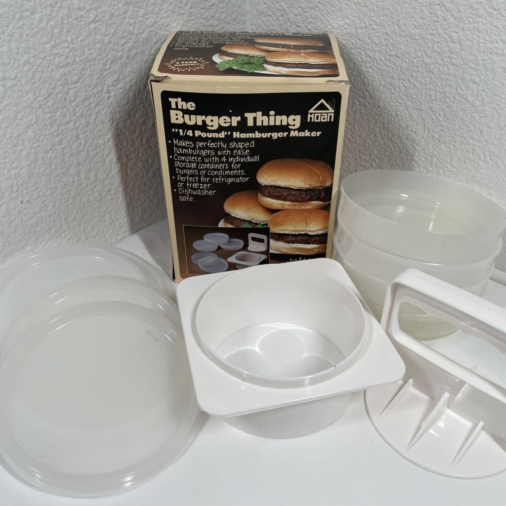 VINTAGE The Burger Thing by Hoan - 1/4 Pound Burger Press COMPLETE w/ Box 1985