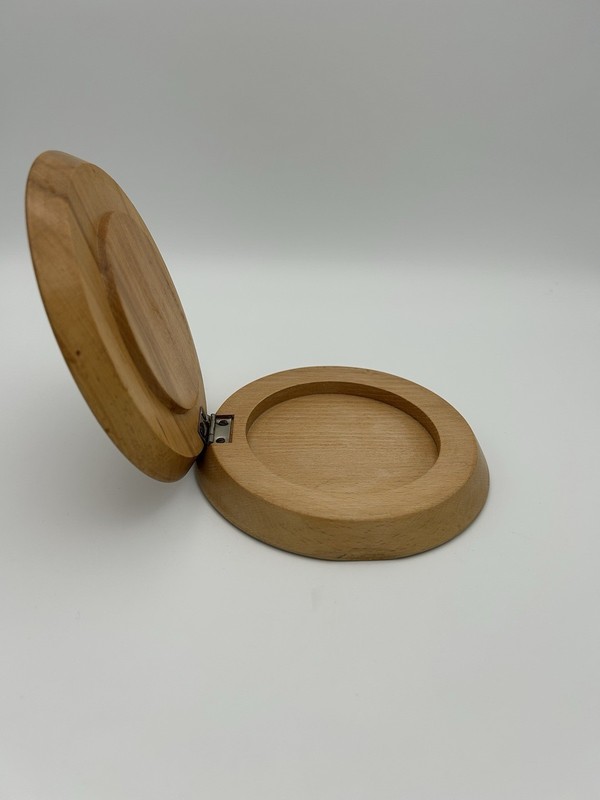 Vintage Wooden Hamburger Press with Colorful Singing Rooster Design gallery