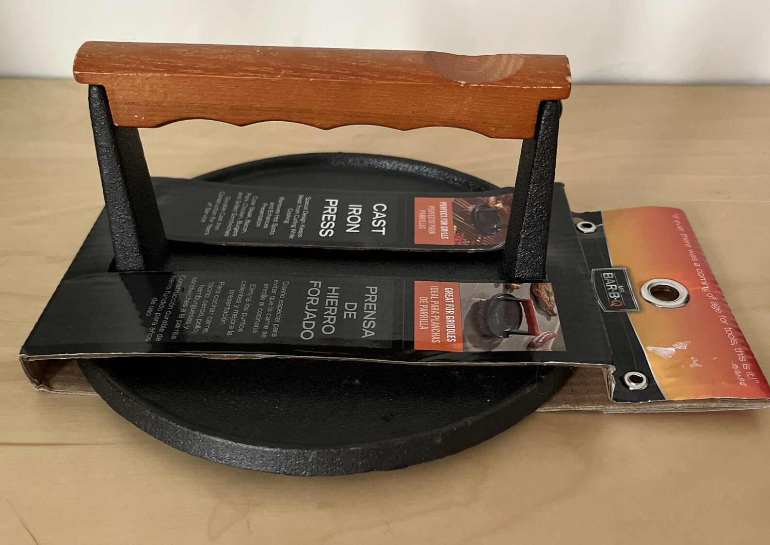 Mr. Bar-B-Q 06681Y Cast Iron Grill Press Pre-Seasoned Base & Hardwood Handle gallery