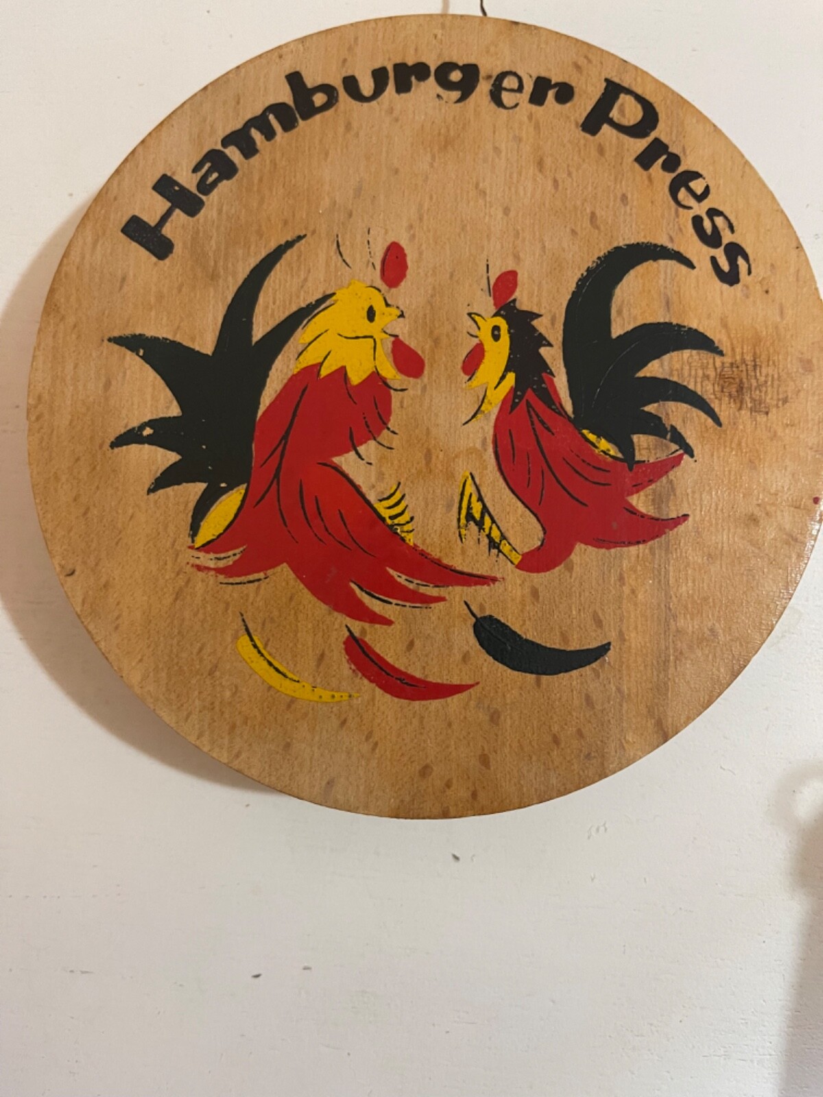 Vintage Japan Hinged Hamburger Burger Press W/Roosters 4 3/4" gallery