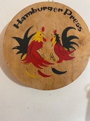 Vintage Japan Hinged Hamburger Burger Press W/Roosters 4 3/4″