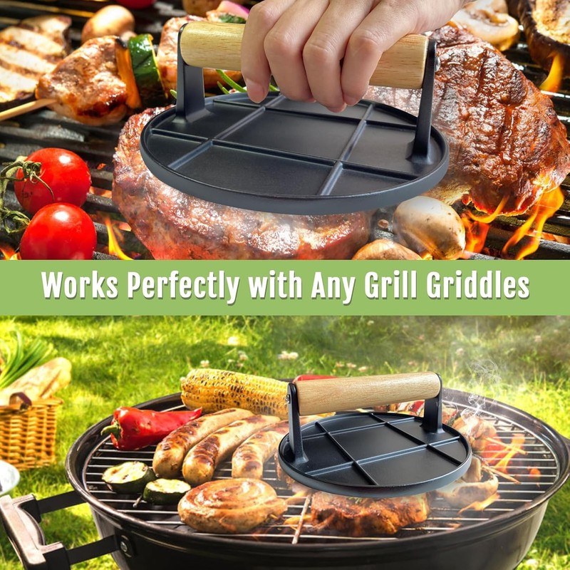 Burger Press, Smash Burger Press for Griddle with Wood Handle, Burger Smasher gallery
