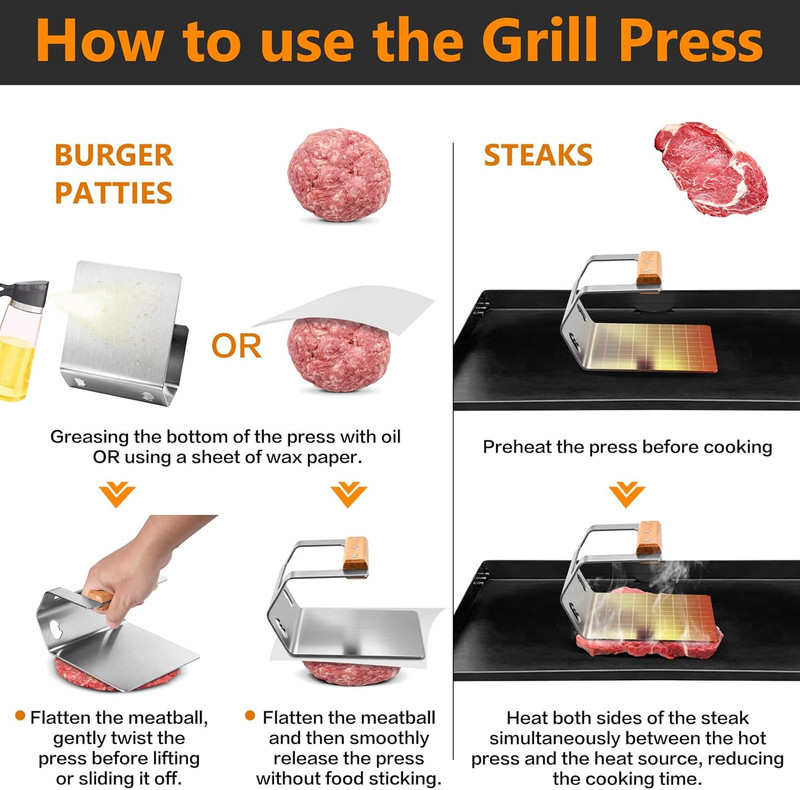 Smash Burger Press Hamburger Patty Smasher Tool, 5.8” Stainless Steel Meat Bacon gallery