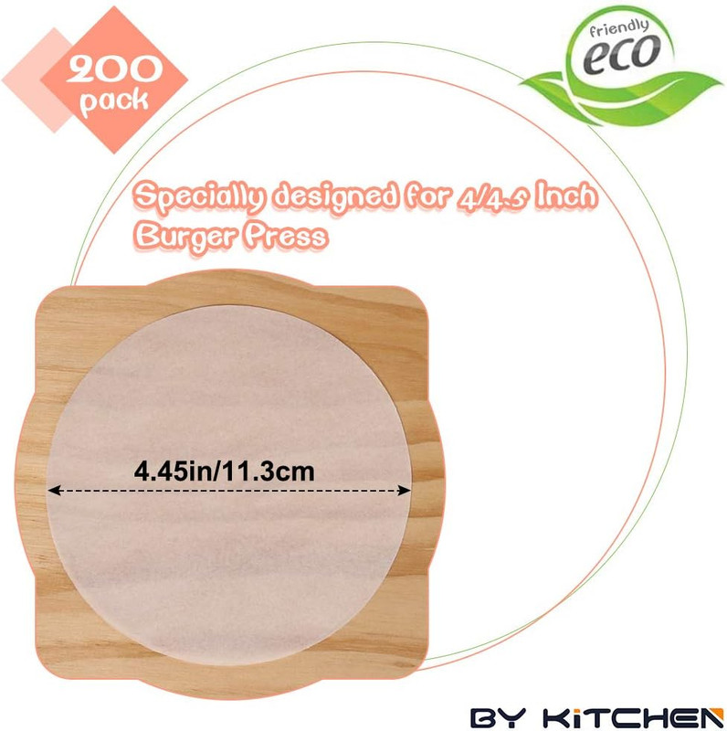 Burger Patty Paper Rounds for 4/4.5 Inch Burger Press, 200Pcs 4.5Inch Baking Par gallery
