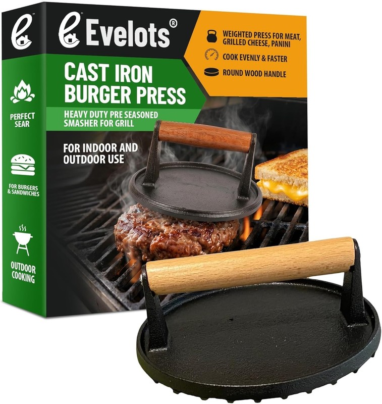Weighted Cast Iron Burger Press - Cook Food Evenly & Faster for Perfect Grilling gallery