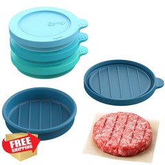 kayaso 4pk Cool Blue Silicone Burger Patty Mold with Lid Freezer