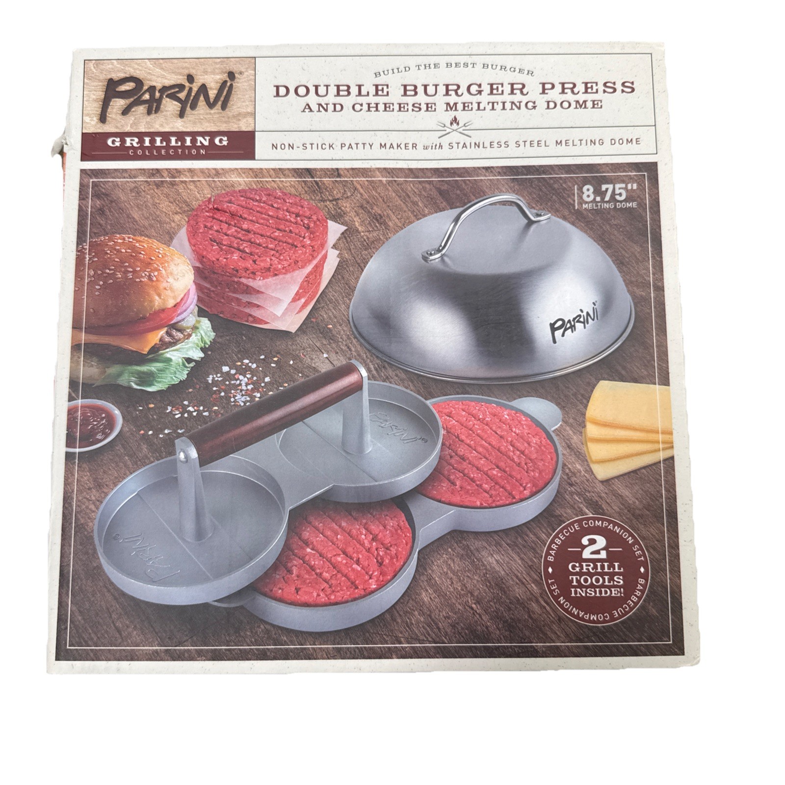 NEW - Parini Double Non-Stick Burger Press & Cheese Melting Dome 8.75" gallery