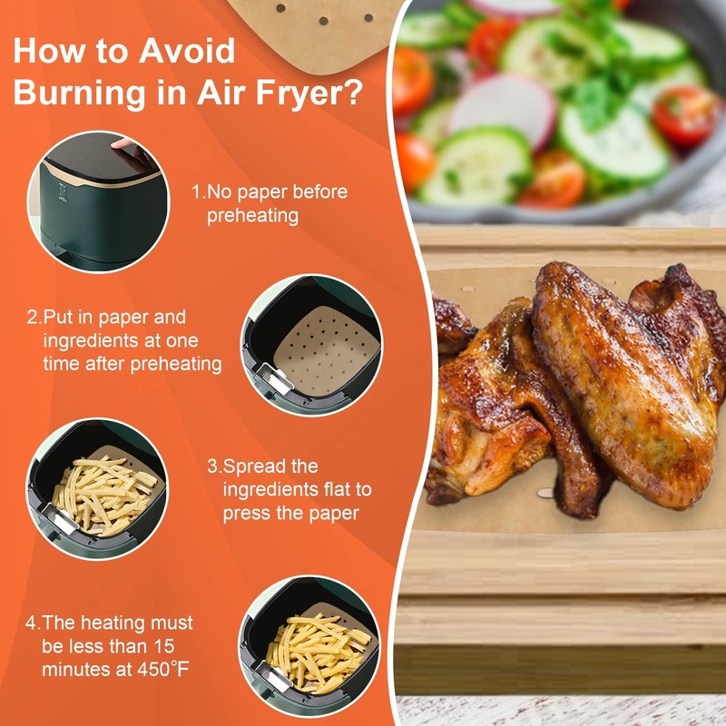 Numola 100 Pcs Air Fryer Liners Disposable Parchment Paper, 8 8IN, Unbleached gallery