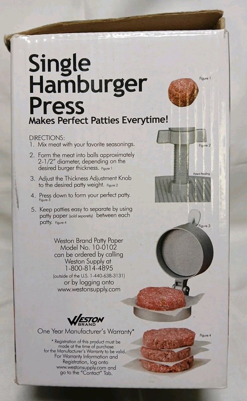 Weston Burger Single Hamburger Press 4 1/2" Patties Open Box gallery