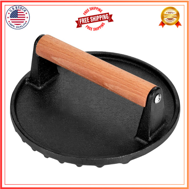 Burger Press, 7" round Heavy-Duty Cast Iron Smash Bacon Press Meat Steak gallery