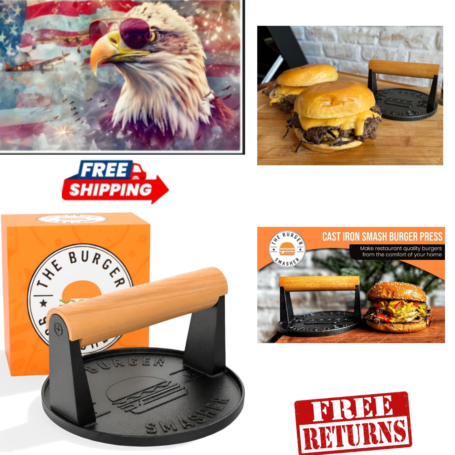 Pre-Seasoned Heavy Duty Cast Iron Burger Press Kit - Perfect Smash Every Time gallery