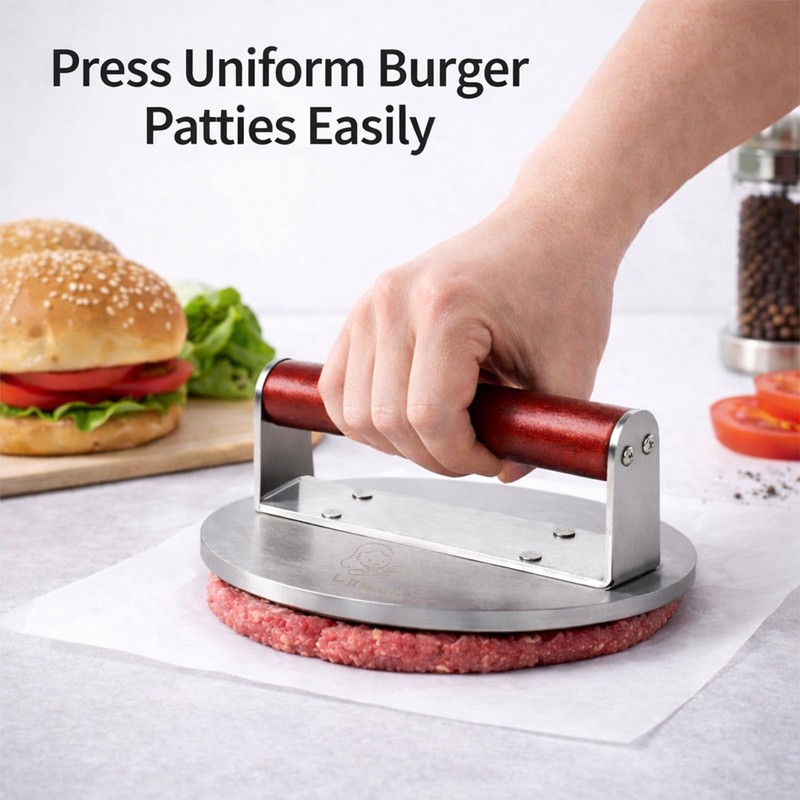 8.5" Extra Large Stainless Steel Burger Press,2.5 Lb Round Metal Burger Smash... gallery