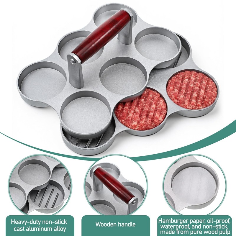 Mini Burger Press Small Meat Patty Maker with 300 Patty Papers and 6 Round Sh... gallery
