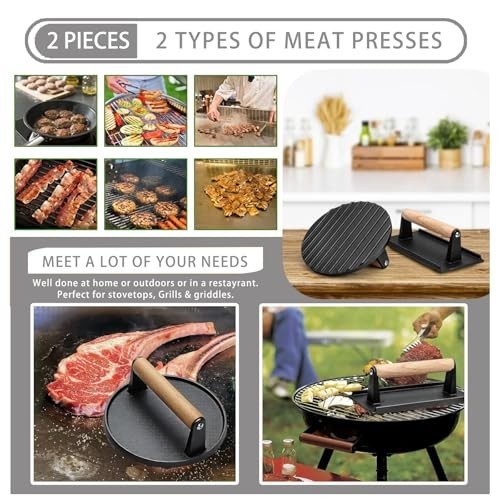 56-Pc Smash Burger Press Kit - 7.9" Cast Iron Grill Press & Accessories for BBQs gallery